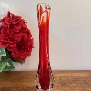 Vintage ruby red swung art glass vase midcentury modern bud vase retro home deco